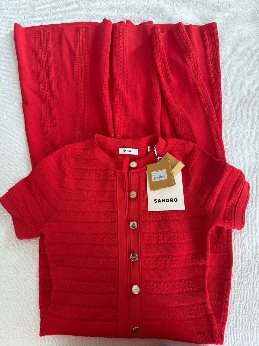 New Sandro Milona Red Knit Maxi Dress, Sz 40, US 8 - Picture 7 of 9